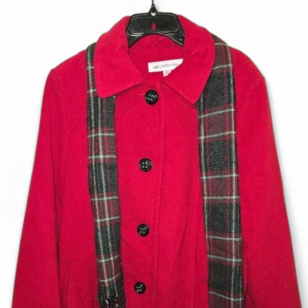 Liz Claiborne Classic Red Coat Womens XL Jacket Plaid Scarf Holiday Winter Coat